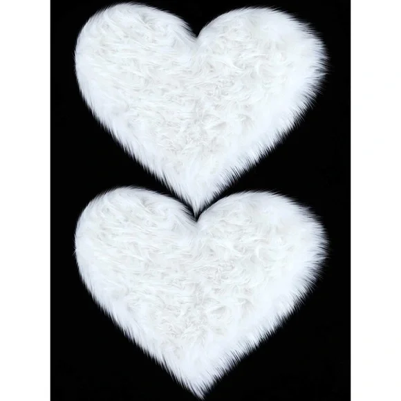 Fluffy Faux Heart Shaped Area Rug Fluffy Room Carpet White 2 Pieces - Picture 5 of 7